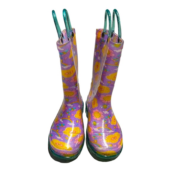Western chief girls floral rainbow rain boots light up size 12 - Picture 2 of 9